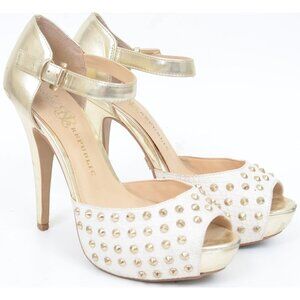 Rock & Republic Gold Studded Stiletto Peep-Toe Heels Pumps Dancer Exotic Size 7